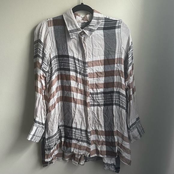 Soft Surroundings Plaid Collared Button-Up Shirt Size Medium - Picture 1 of 14